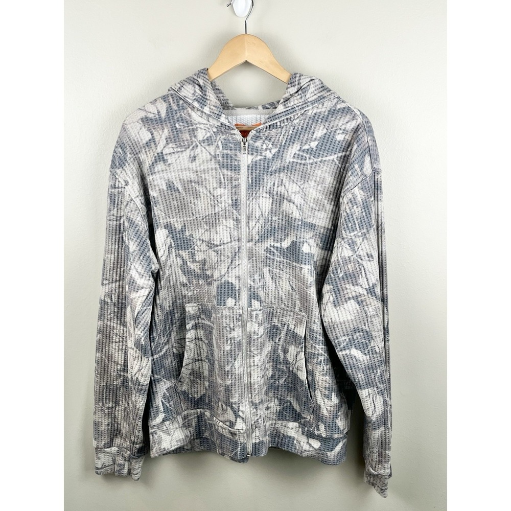 Negative Space Hoodie Men's Lg Camo Lightweight‎ Waffle Knit Full Zip Cozy